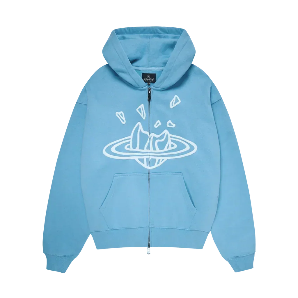 Broken Planet Market Light Blue Black Zip Up Hoodie